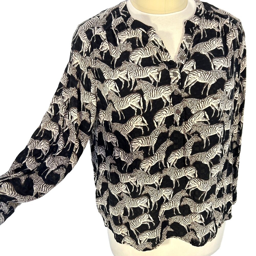 Jane Delancey Blouse Tunic Womens 3X Black White Zebras Henley Neck - Picture 4 of 12